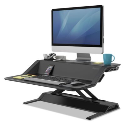 Lotus Sit-Stands Workstation, 32.75″ x 24.25″ x 5.5″ to 22.5″, Black