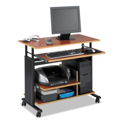 Muv 28″ Adjustable-Height Mini-Tower Computer Desk, 35.5″ x 22″ x 29″ to 34″, Cherry/Black