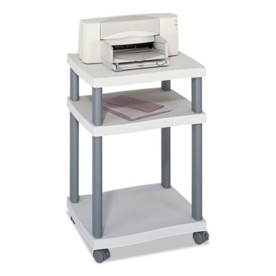 Wave Design Deskside Printer Stand, Plastic, 3 Shelves, 20″ x 17.5″ x 29.25″, White/Charcoal Gray