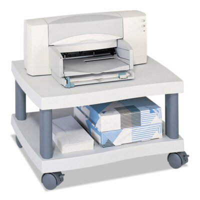 Wave Design Under-Desk Printer Stand, Plastic, 2 Shelves, 20″ x 17.5″ x 11.5″, White/Charcoal Gray