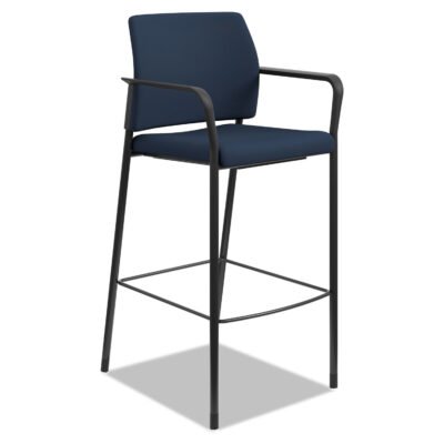 Accommodate Series Cafe Stool with Fixed Arms, Supports Up to 300 lb, 30″ Seat Height, Navy Seat, Navy Back, Black Base