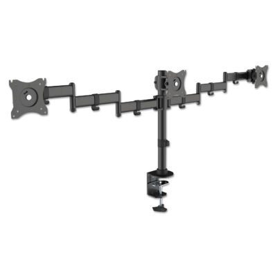 Articulating Triple Monitor Arms, For 13″ to 27″ Monitors, 360 deg Rotation, 45 deg Tilt, 180 deg Pan, Black, Supports 18 lb
