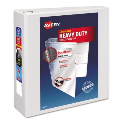 Heavy-Duty View Binder with DuraHinge and Locking One Touch EZD Rings, 3 Rings, 4″ Capacity, 11 x 8.5, White