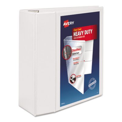 Heavy-Duty View Binder with DuraHinge and Locking One Touch EZD Rings, 3 Rings, 5″ Capacity, 11 x 8.5, White
