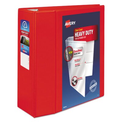Heavy-Duty View Binder with DuraHinge and Locking One Touch EZD Rings, 3 Rings, 5″ Capacity, 11 x 8.5, Red