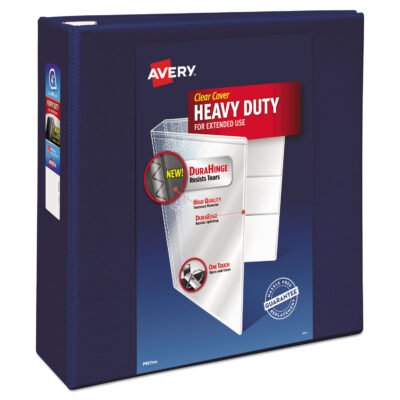 Heavy-Duty View Binder with DuraHinge and Locking One Touch EZD Rings, 3 Rings, 4″ Capacity, 11 x 8.5, Navy Blue