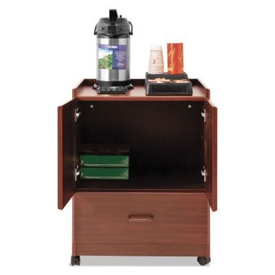 Mobile Deluxe Coffee Bar, Engineered Wood, 2 Shelves, 1 Drawer, 23″ x 19″ x 30.75″, Cherry