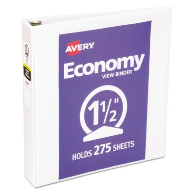 Economy View Binder with Round Rings , 3 Rings, 1.5″ Capacity, 11 x 8.5, White, (5726)