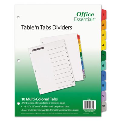 Table ‘n Tabs Dividers, 10-Tab, 1 to 10, 11 x 8.5, White, Assorted Tabs, 1 Set