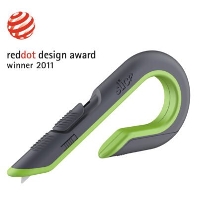 Box Cutters, Double Sided, Replaceable, 1.29″ Stainless Steel Blade, 7″ Nylon Handle, Gray/Green