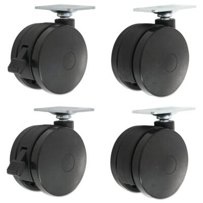 Casters for Height-Adjustable Table Bases, Grip Ring Stem, 2″ Wheel, Black, 4/Set