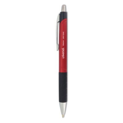 Comfort Grip Ballpoint Pen, Retractable, Medium 1 mm, Red Ink, Red Barrel, Dozen