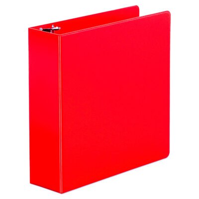 Economy Non-View Round Ring Binder, 3 Rings, 3″ Capacity, 11 x 8.5, Red