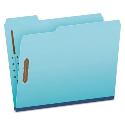 Heavy-Duty Pressboard Folders with Embossed Fasteners, 1/3-Cut Tabs, 1″ Expansion, 2 Fasteners, Letter Size, Blue, 25/Box
