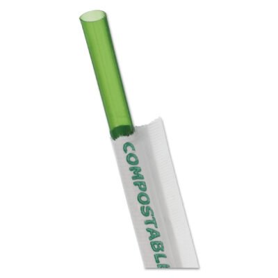 Wrapped Straw, 7.75″, Green, Plastic, 9,600/Carton