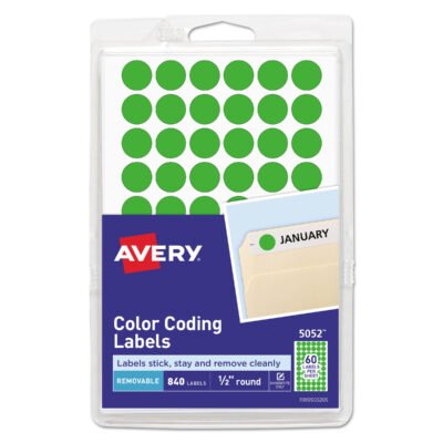 Handwrite Only Self-Adhesive Removable Round Color-Coding Labels, 0.5″ dia, Neon Green, 60/Sheet, 14 Sheets/Pack, (5052)