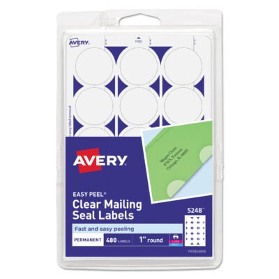 Printable Mailing Seals, 1″ dia, Clear, 15/Sheet, 32 Sheets/Pack, (5248)