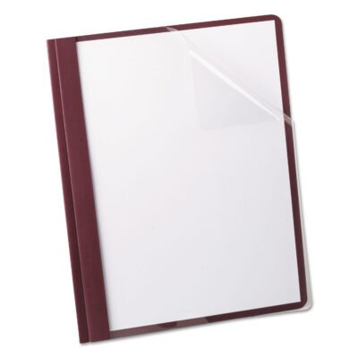 Clear Front Linen Report Cover, Three-Prong Fastener, 0.5″ Capacity, 8.5 x 11, Clear/Burgundy, 25/Box