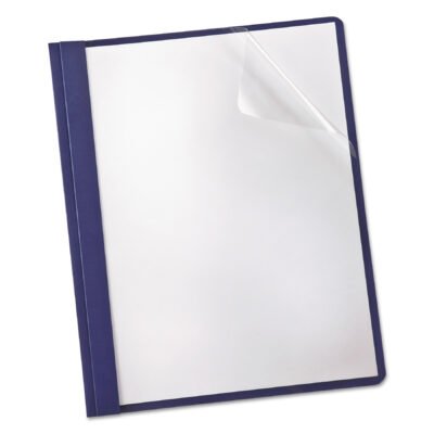 Clear Front Linen Report Cover, Three-Prong Fastener, 0.5″ Capacity, 8.5 x 11, Clear/Navy, 25/Box