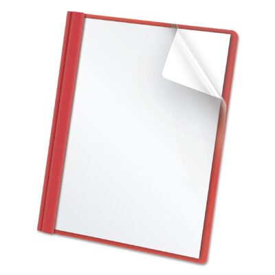 Clear Front Standard Grade Report Cover, Three-Prong Fastener, 0.5″ Capacity, 8.5 x 11, Clear/Red, 25/Box