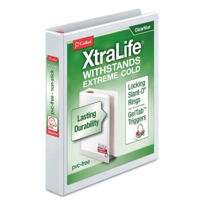 XtraLife ClearVue Non-Stick Locking Slant-D Ring Binder, 3 Rings, 1″ Capacity, 11 x 8.5, White