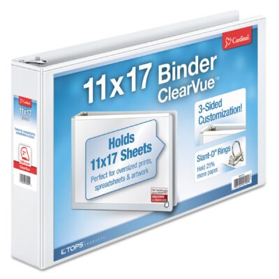 ClearVue Slant-D Ring Binder, 3 Rings, 2″ Capacity, 11 x 17, White