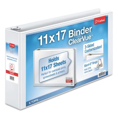 ClearVue Slant-D Ring Binder, 3 Rings, 3″ Capacity, 11 x 17, White