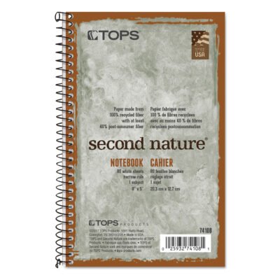 Second Nature Single Subject Wirebound Notebooks, Narrow Rule, Green Cover, (80) 8 x 5 Sheets