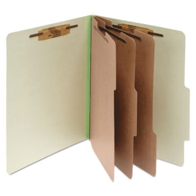 Pressboard Classification Folders, 4″ Expansion, 3 Dividers, 8 Fasteners, Letter Size, Leaf Green Exterior, 10/Box