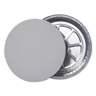 Aluminum Round Containers with Board Lid, 9″ Diameter x 1.94″h, Silver, 250/Carton