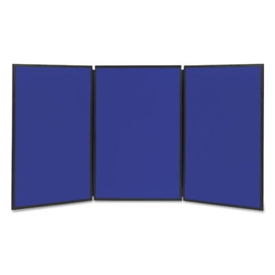 Show-It! Display System, Three-Panel Display, 72 x 36, Blue/Gray Surface, Black PVC Frame