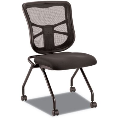 Alera Elusion Mesh Nesting Chairs, Supports Up to 275 lb, 18.1″ Seat Height, Black Seat, Black Back, Black Base, 2/Carton