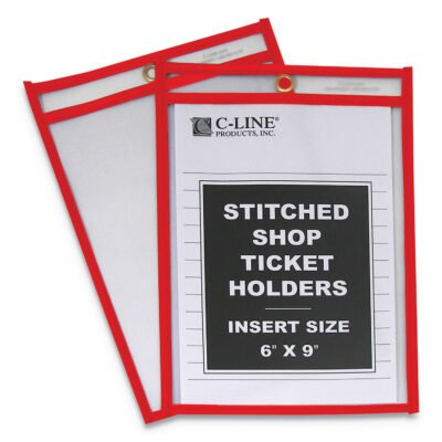 Stitched Shop Ticket Holders, Top Load, Super Heavy, Clear, 6″ x 9″ Inserts, 25/Box