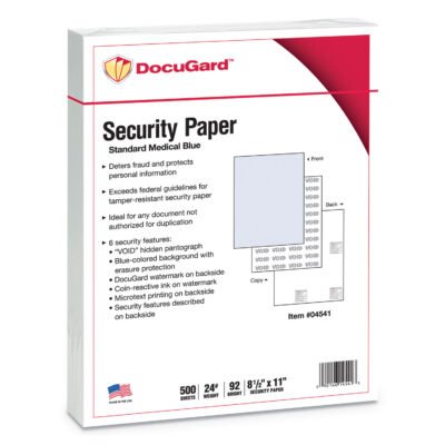 Medical Security Papers, 24 lb Bond Weight, 8.5 x 11, Blue, 500/Ream