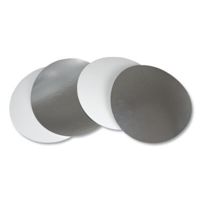 Flat Board Lids for 8″ Round Containers, Silver, Paper, 500 /Carton