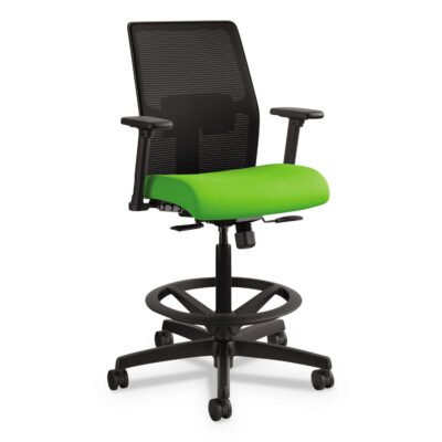 Ignition 2.0 Ilira-Stretch Mesh Back Task Stool, Supports Up to 300 lb, 23″ to 32″ Seat Height, Pear Seat, Black Back/Base