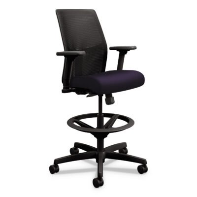 Ignition 2.0 Ilira-Stretch Mesh Back Task Stool, Supports Up to 300 lb, 23″ to 32″ Seat Height, Navy Seat, Black Back/Base