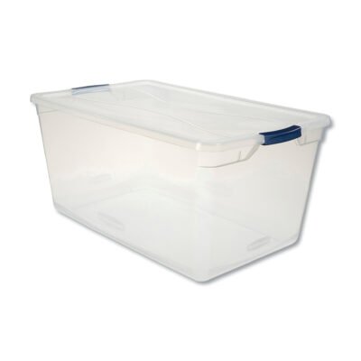 Clever Store Basic Latch-Lid Container, 95 qt, 17.75″ x 29″ x 13.25″, Clear