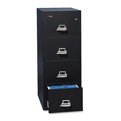 Insulated Vertical File, 1-Hour Fire Protection, 4 Legal-Size File Drawers, Black, 20.81″ x 25″ x 52.75″