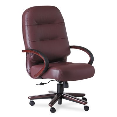 Pillow-Soft 2190 Series Executive High-Back Chair, Supports 250 lb, 16.75″ to 21.25″ Seat, Burgundy Seat/Back, Mahogany Base