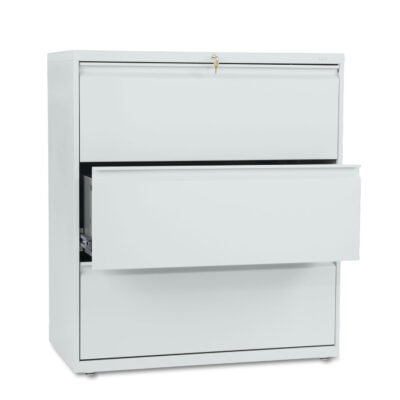 Brigade 800 Series Lateral File, 3 Legal/Letter-Size File Drawers, Light Gray, 36″ x 18″ x 39.13″