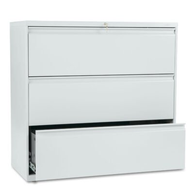 Brigade 800 Series Lateral File, 3 Legal/Letter-Size File Drawers, Light Gray, 42″ x 18″ x 39.13″