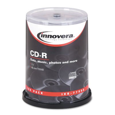 CD-R Recordable Disc, 700 MB/80min, 52x, Spindle, Silver, 100/Pack