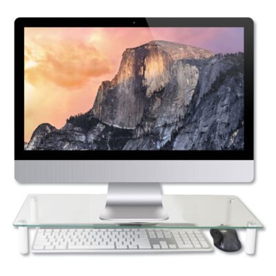 Glass Monitor Riser, 22″ x 8.25″ x 3.25″, Clear, Supports 40 lbs