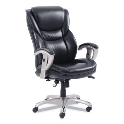 Emerson Executive Task Chair, Supports Up to 300 lb, 19″ to 22″ Seat Height, Black Seat/Back, Silver Base