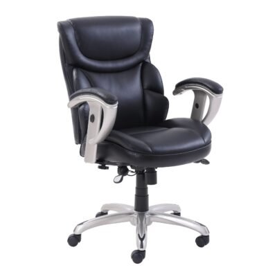 Emerson Task Chair, Supports Up to 300 lb, 18.75″ to 21.75″ Seat Height, Black Seat/Back, Silver Base