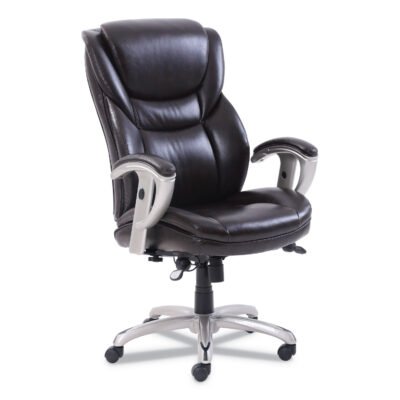 Emerson Executive Task Chair, Supports Up to 300 lb, 19″ to 22″ Seat Height, Brown Seat/Back, Silver Base