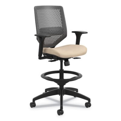 Solve Series ReActiv Back Task Stool, Supports Up to 300 lb, 23″ to 33″ Seat Height, Putty Seat, Charcoal Back, Black Base