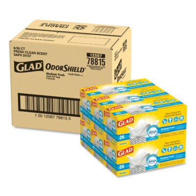 OdorShield Medium Quick-Tie Trash Bags, 8 gal, 0.57 mil, 21.63″ x 23″, White, 26 Bags/Box, 6 Boxes/Carton