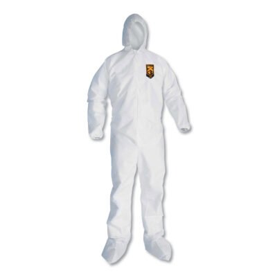 A20 Elastic Back and Ankle Hood and Boot Coveralls, X-Large, White, 24/Carton